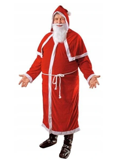 Płaszcz Mikołaja z kapturem +sznurek+broda