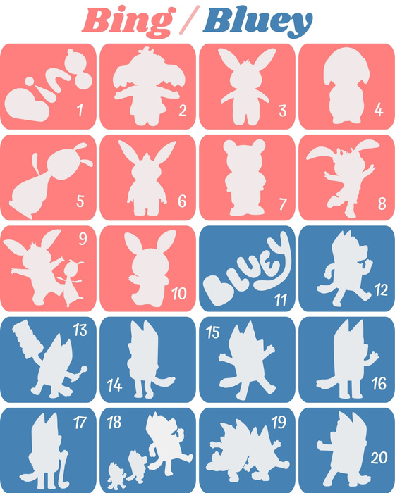 Szablony do tatuaży brokatowych tematyczne 20 szt. Bing Bluey