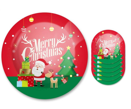 Talerzyki papierowe Merry Christmas mikołaj renifer 18 cm 8 szt.