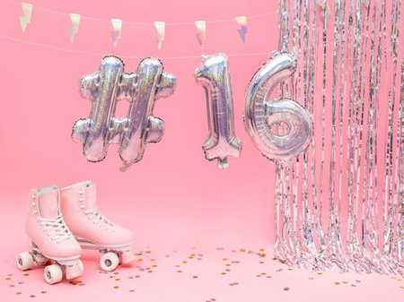 BALON foliowy ZNAK krzyżyk kratka mały 35 cm srebrny holograficzny na powietrze