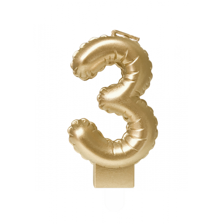 Świeczka urodzinowa cyfra 3 jak balon foliowy złota