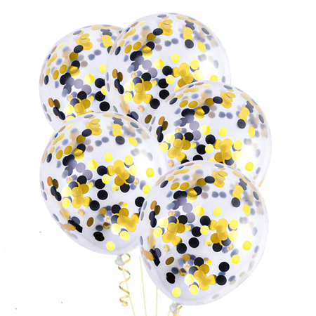 Balony gumowe z czarno złotym konfetti 12'' 4 szt.