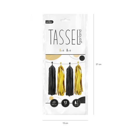 Girlanda frędzle Czarno Złote SYLWESTER 250 cm