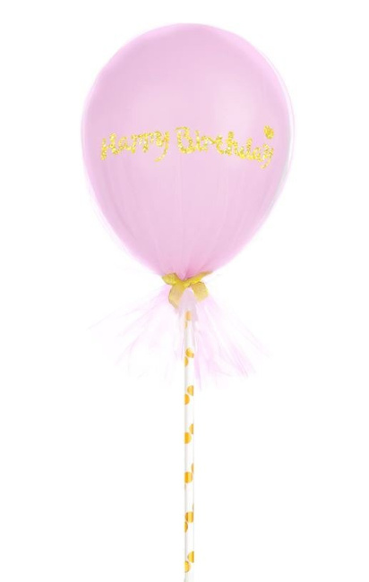 Balon gumowy Happy Birthday z tiulem i słomką