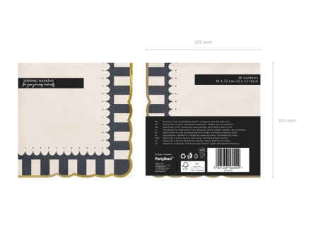 Serwetki kwadratowe ze złotym brzegiem biało czarne 33x33 cm