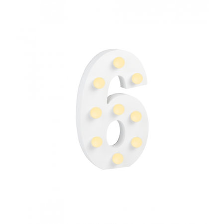 Świecąca Cyfra LED "6" Light Letter, drewniana biała 17x12 cm