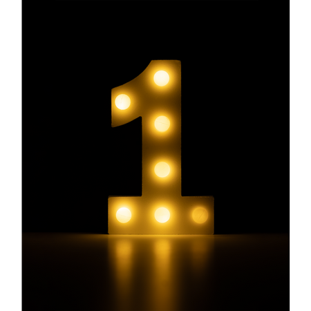 Świecąca Cyfra LED "1" Light Letter, drewniana biała 17x12 cm