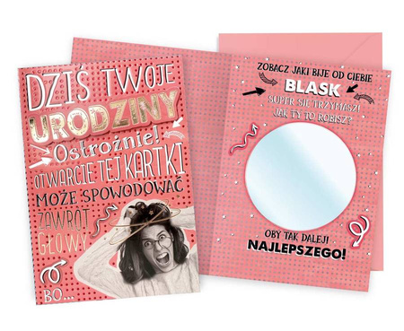 Kartka okolicznościowa urodzinowa "Dziś Twoje urodziny" lusterko różowa