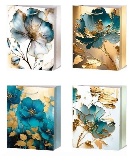 Torebka prezentowa Kwiaty niebiesko złote 32x26x10 cm mix wzorów