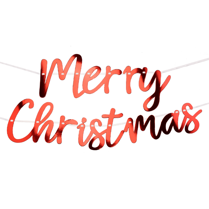 Baner "Merry Christmas" czerwony metalizowany 200 cm