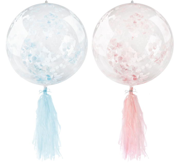Balon kula BOBO Bubble Deco transparentny z konfetti i frędzlami 45 cm