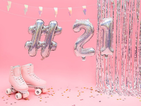 BALON foliowy ZNAK krzyżyk kratka mały 35 cm srebrny holograficzny na powietrze