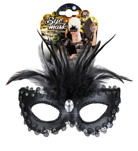 Maska czarna wenecka z piórami
