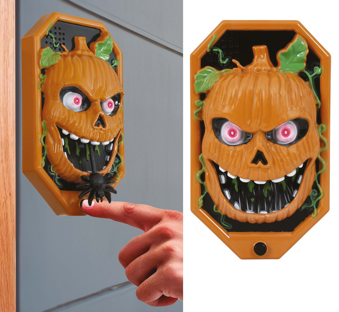 Dzwonek do drzwi Halloween 20x11 cm z dźwiękiem i światłem Dynia GUIRCA