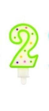 Świeczka urodzinowa ''2'' kropeczki zielona