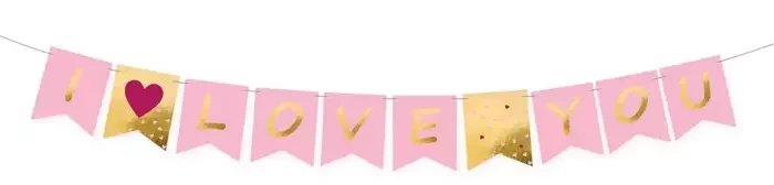 Baner "I Love You" różowo-złoty 180x15