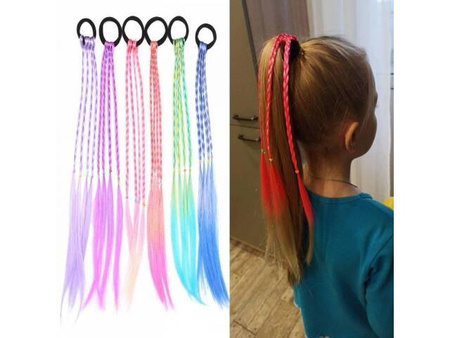Gumka do włosów z kolorowymi warkoczami 45cm mix kolorów 1 szt.