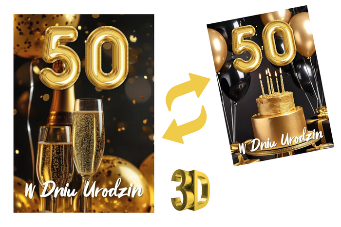 Kartka urodzinowa 50- ste urodziny trójwymiarowa 3D 1 szt.