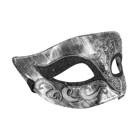 Maska karnawałowa srebrna z efektem postarzenia 1 szt.