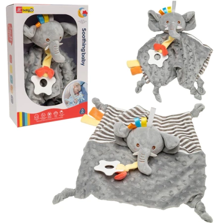 Przytulanka sensoryczna dla dzieci szeleszcząca z gryzakiem Słonik