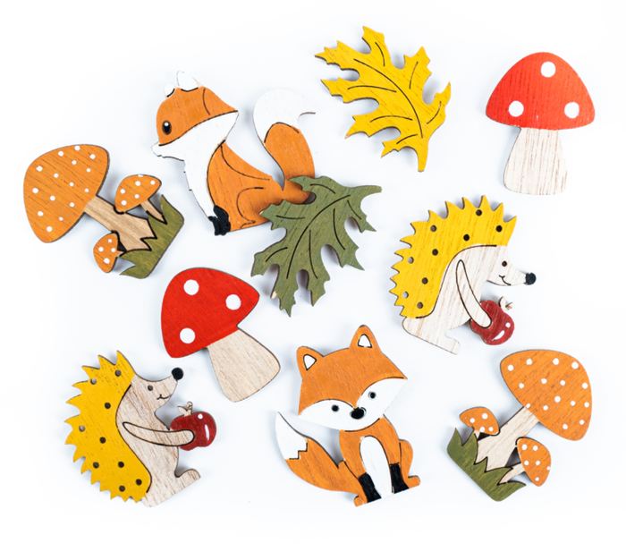 Drewniane naklejki samoprzylepne - motywy leśne 10 szt.