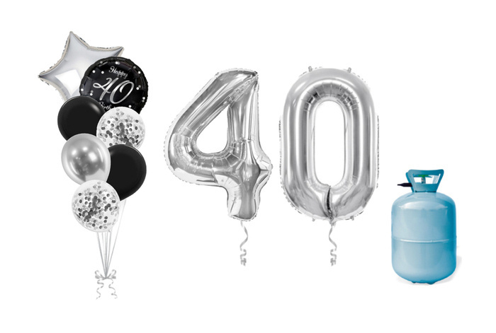 Zestaw balonów na 40 urodziny bukiet balonowy z helem srebrny