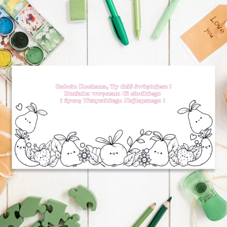 Kartka z życzeniami Kolorowanka Owoce Dla Babci