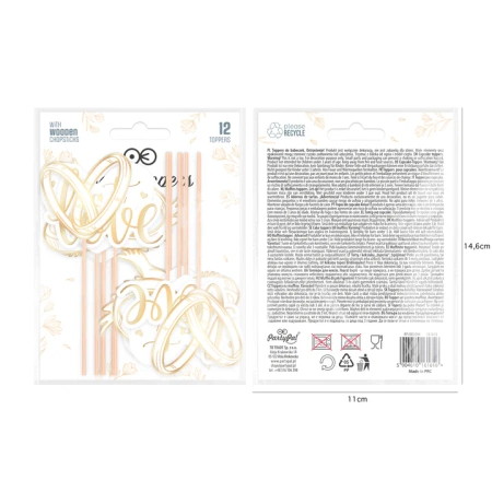 Pikkery Toppery Ślub Wesele biało- złote 12 szt.