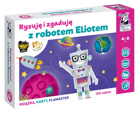 RYSUJĘ I ZGADUJĘ Z ROBOTEM ELIOTEM KSIĄŻKA KARTY KAPITAN NAUKA