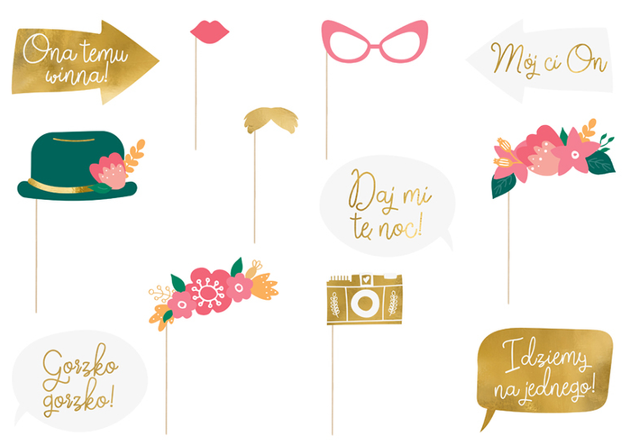 Foto rekwizyty Ślub ze złotymi akcentami 12 szt