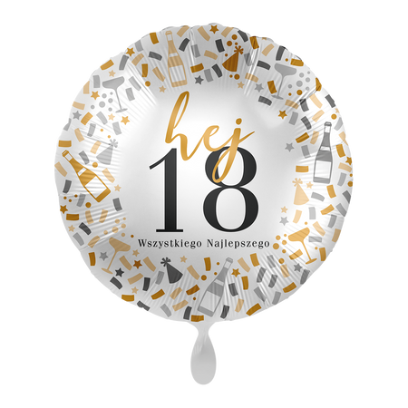 Balon foliowy okrągły Wszystkiego najlepszego Hej 18! 18 cali