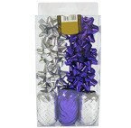 Kokarda 6 sztuki + 3 wstążki kolor: Fioletowy + Srebrny