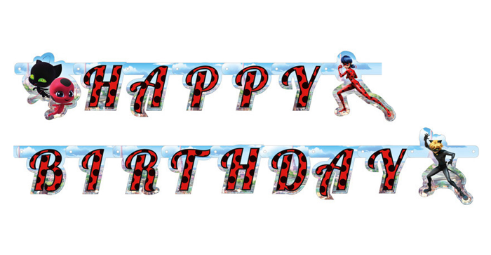 Girlanda Baner urodzinowy Miraculum Biedronka i Czarny Kot