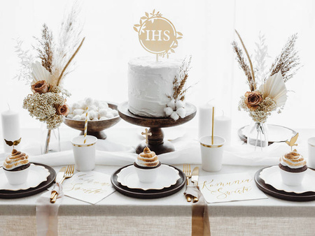 Topper drewniany na tort Komunia Święta IHS 23 cm