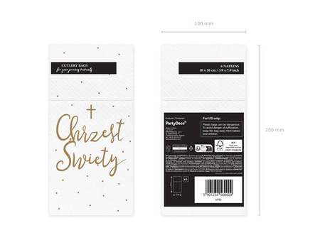 Kieszonki na sztućce etui serwetki papierowe ''Chrzest Święty'', białe 6 szt.- OUTLET- uszkodzona 1 serwetka