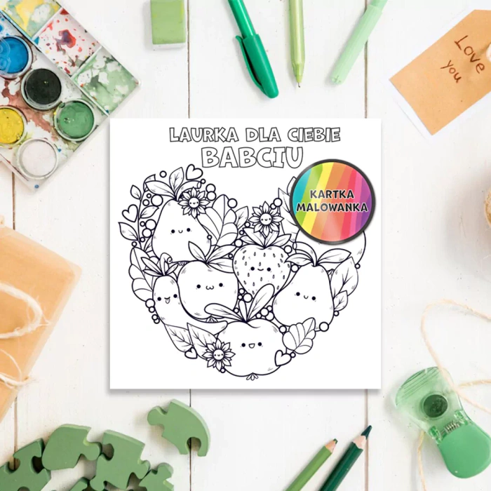 Kartka z życzeniami Kolorowanka Owoce Dla Babci