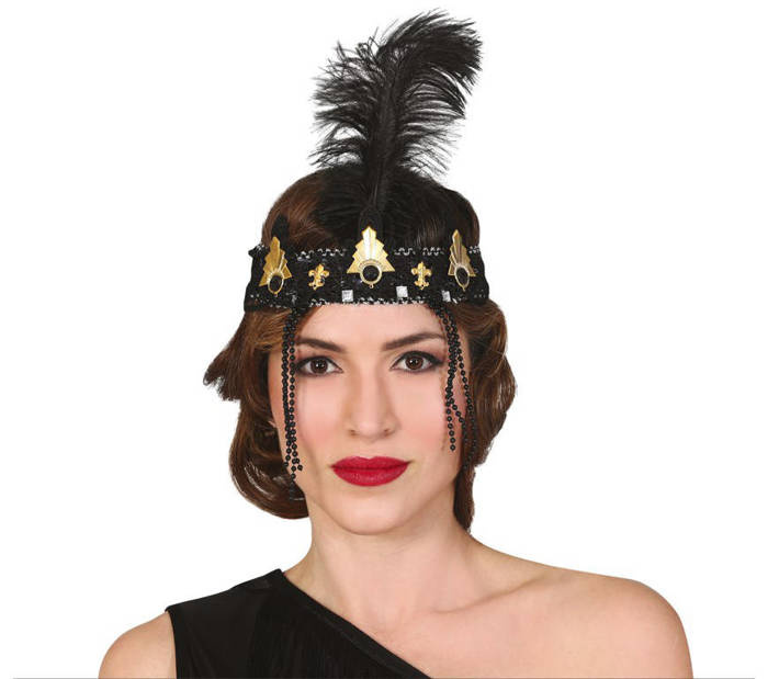 Opaska Retro zdobiona z piórkiem i koralikami