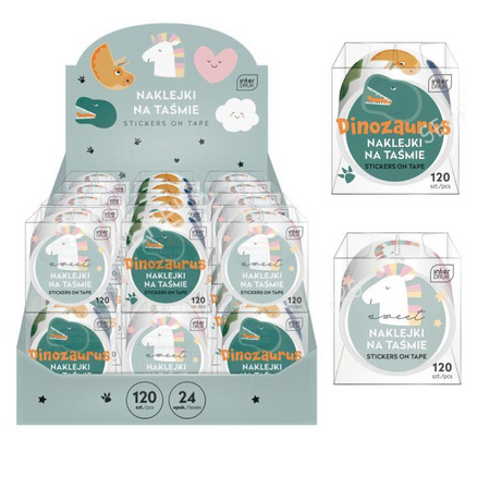 Naklejki na taśmie dla dzieci dinozaury lub jednorożce mix wzorów do wyboru