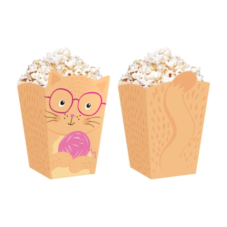 Pudełko na popcorn Kotki 8,5x15cm 6szt.