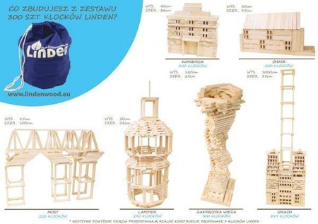 Klocki drewniane Linden, zestaw 300 szt. w eko-worku