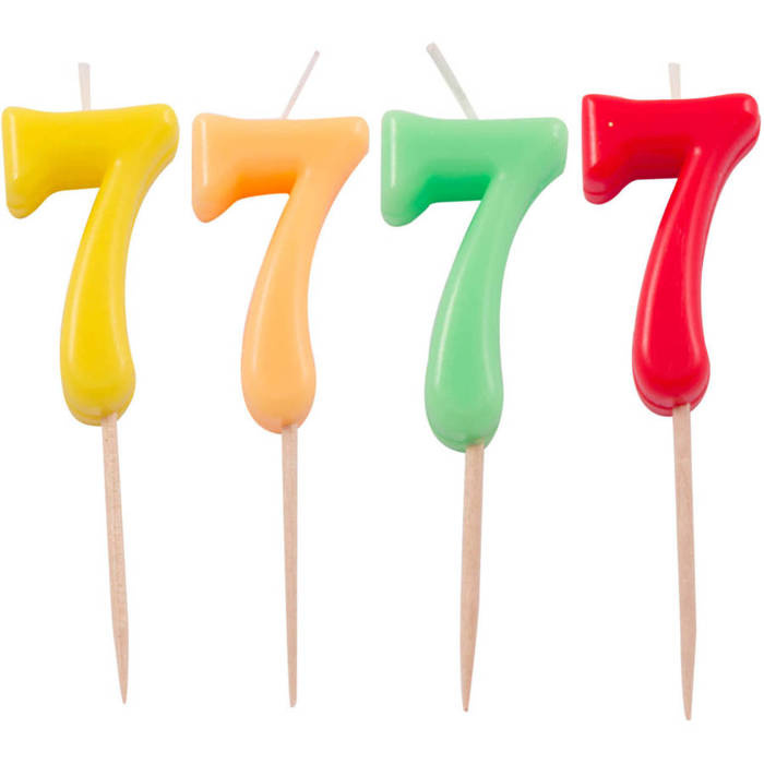 Świeczka na tort cyfra 7 Neonowe kolory 1 szt.