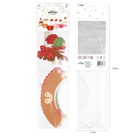 Dekoracja ciasta - papilotki do muffinek z topperami świąteczne - Boże Narodzenie 24 szt.