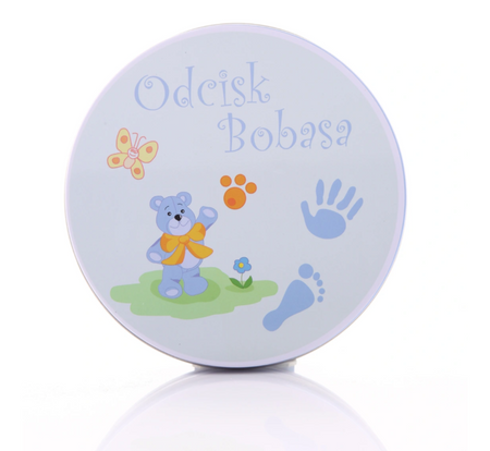 Odcisk bobasa Prezent na Baby Shower zestaw w puszce