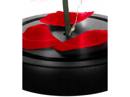 Wieczna róża z płatkami w szkle czerwona z LED