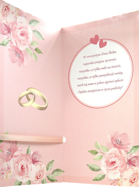 Kartka okolicznościowa W DNIU ŚLUBU kwiaty kokardka