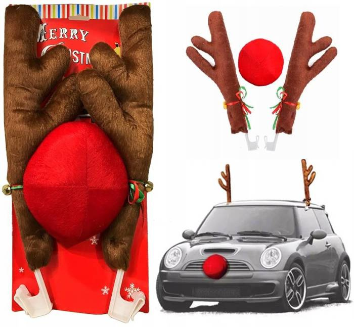 Dekoracja świąteczna na samochód - rogi renifera i nos