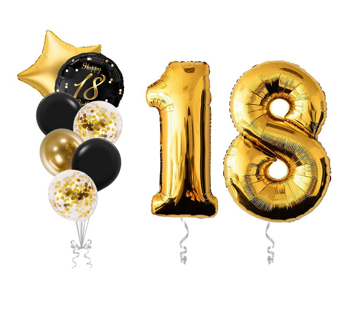Zestaw balonów na 18 urodziny bukiet balonowy złoto czarny