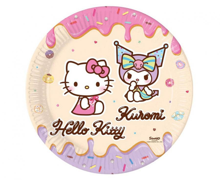 Talerzyki papierowe okrągłe Hello Kitty Kuromi 23cm 8 szt.