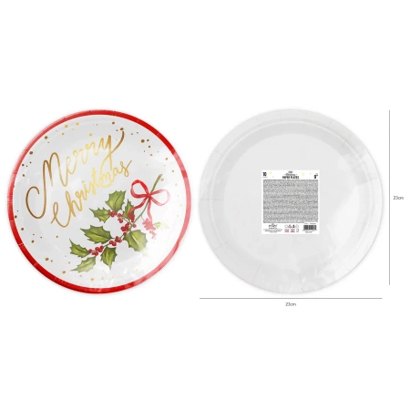 Talerzyki papierowe świąteczny wzór gałązka Merry Christmas 23 cm 10 szt.