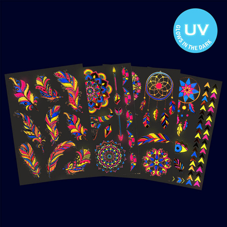 Tatuaże zmywalne/ wodne fluorescencyjne UV mix wzorów